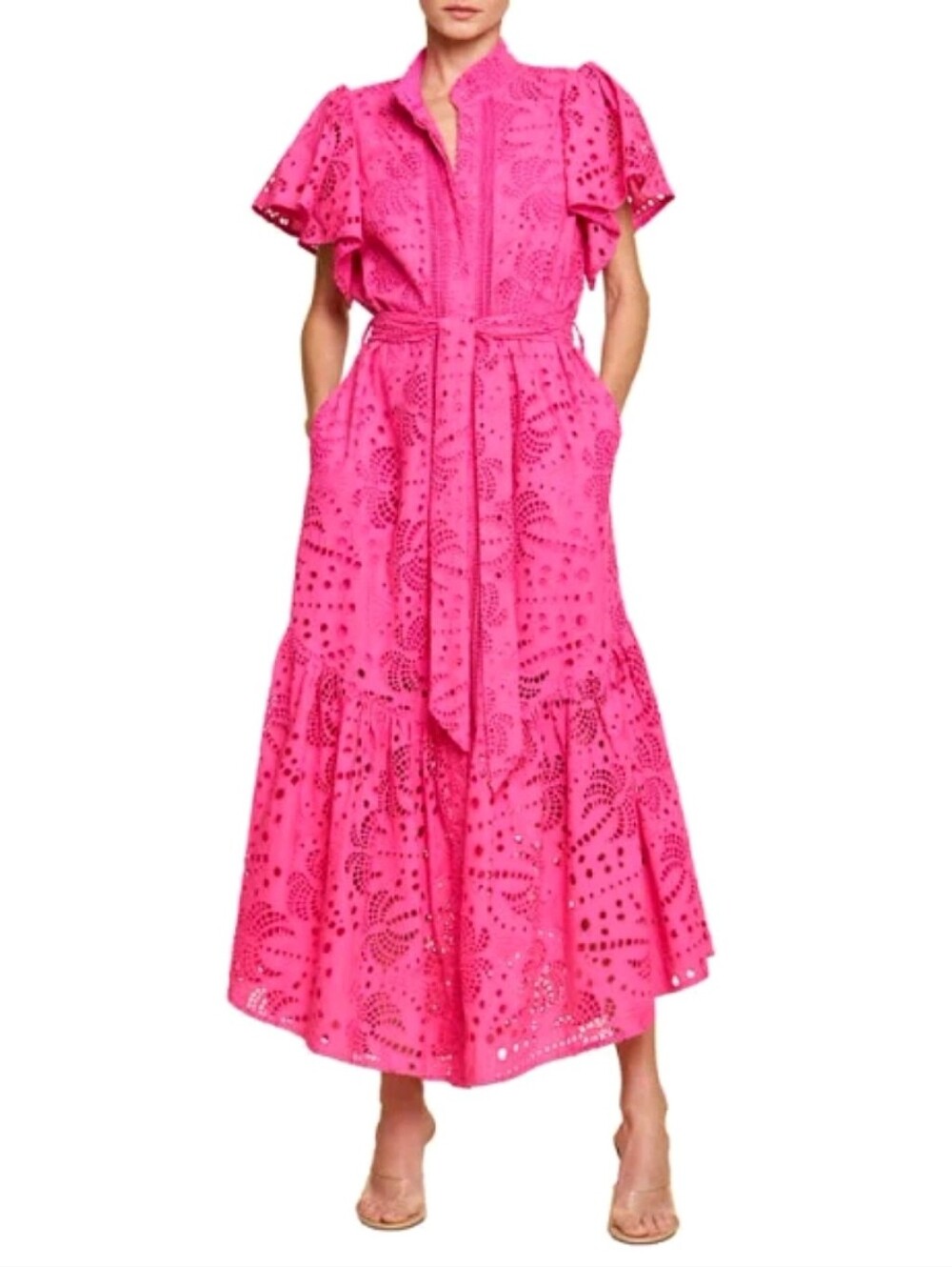🆕️ Isabella Cotton Eyelet Maxi Shirtdress Resortwear Wedding Large Cottagecore